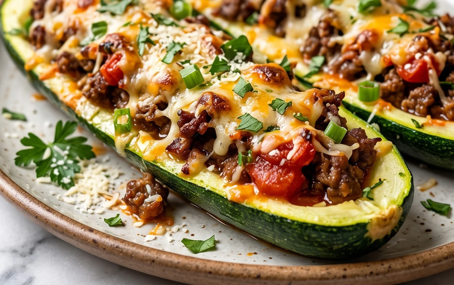 Easy Ground Beef Zucchini Boats