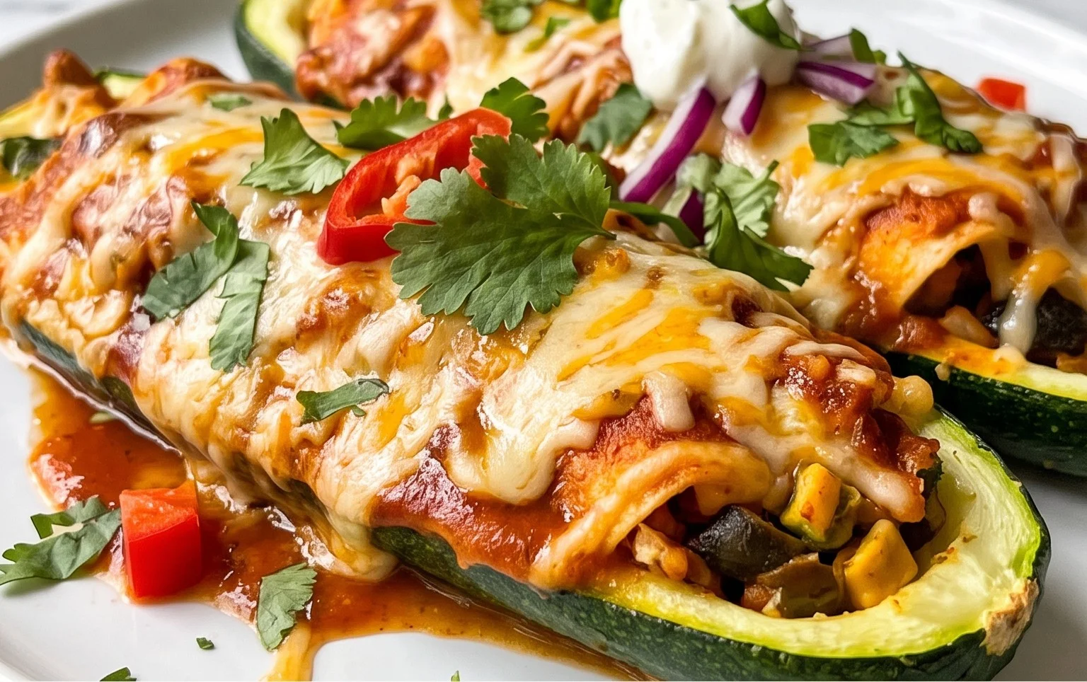 Enchilada Stuffed Zucchini Boats